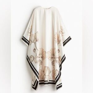 H&M Silky Ivory White Pink Black Floral Stripe Kaftan Dress